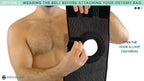 Authentic USA imported Movibrace ostomy belt laid flat to show right or left stoma compatibility.