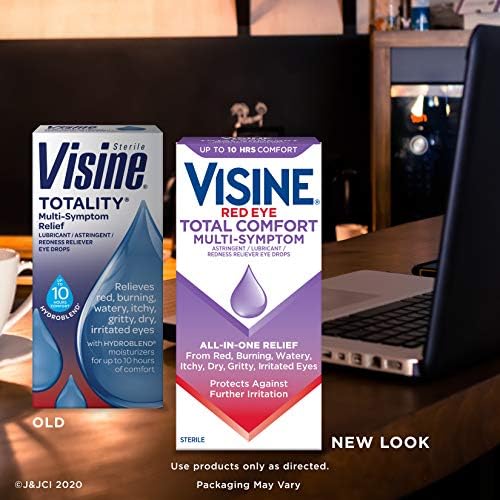 Side view of Visine Red Eye Total Comfort showing usage directions and warnings.