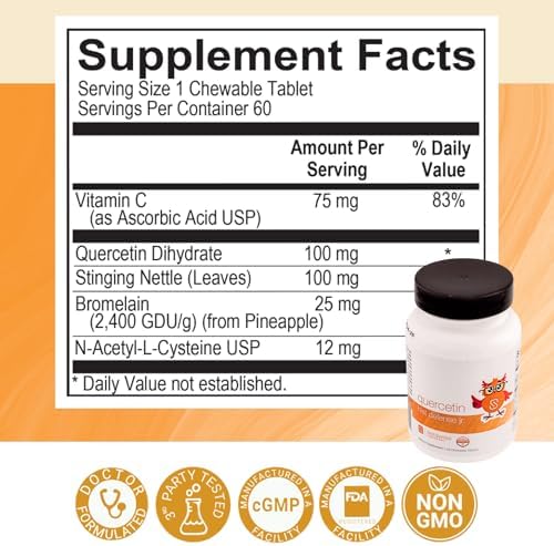 Serawise Quercetin Hist Defense Jr supplement facts label showing quercetin and bromelain ingredients