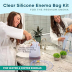 Medical-grade silicone enema bag with 6.75 foot hose and flow control clamp.