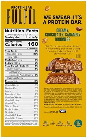 FULFIL Protein Snack Bars, Chocolate Salted Caramel Flavored, Gluten Free with 15g Protein, Pantry Staples, 12 Count - Image 4