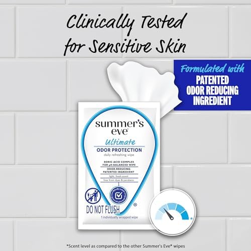 Side view of Summer's Eve feminine wipes box highlighting the patented odor protection technology.