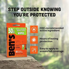 Ben's insect repellent field wipes box side panel showing active ingredients and warnings