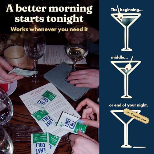 Last Call dihydromyricetin recovery supplement sachets spread out on a clean surface