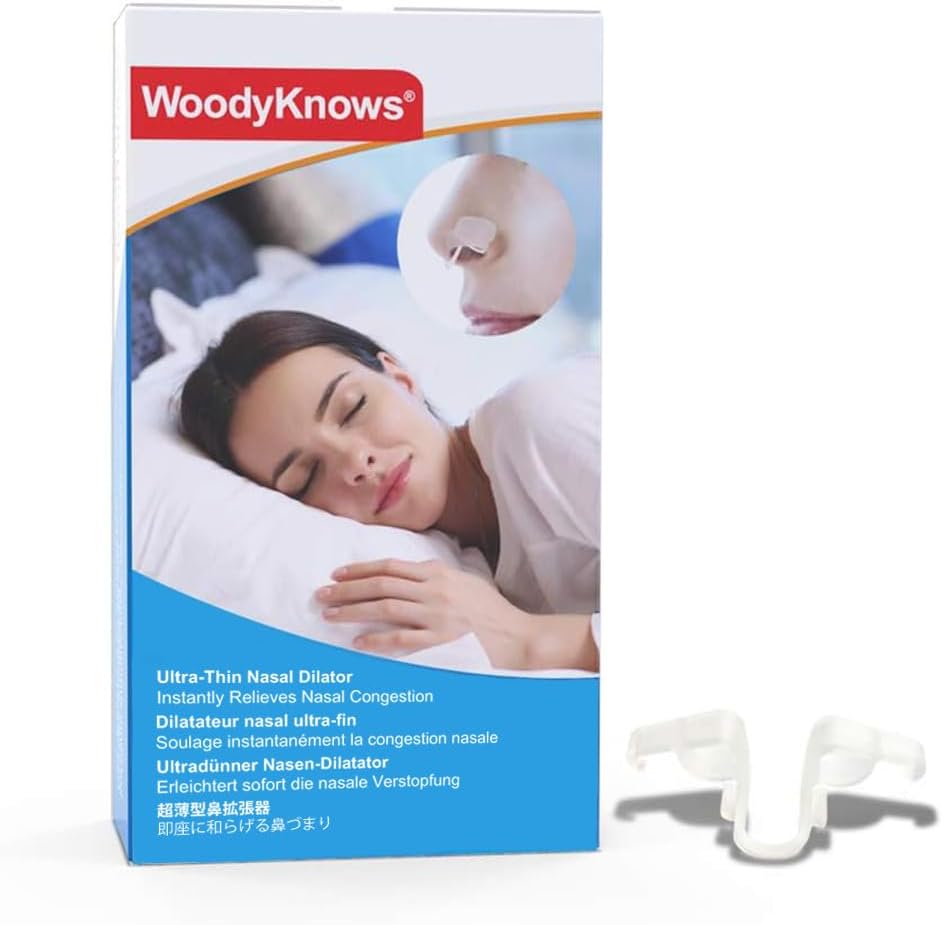 WoodyKnows Ultra-Thin Nasal Dilator front view for snoring relief.