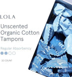 LOLA regular absorbency tampons with compact BPA-free plastic applicator