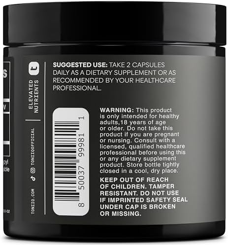 Close up of Toniiq Resveratrol 1000mg capsule bottle side profile
