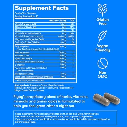 Flyby 120 count hangover prevention and liver detox pills packaging detail.