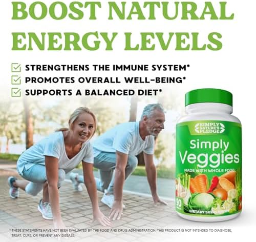 Simply Nature's Pledge vegetable capsules side panel highlighting eighteen different vegetables.