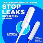 Detailed view of Tampax Pearl LeakGuard Braid and applicator design