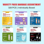 Flexible fabric and sheer antibacterial medical adhesive bandages close up view.
