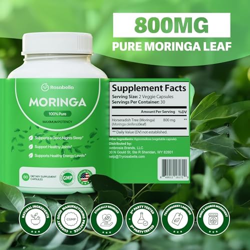 Rosabella Moringa bottle back label with ingredients