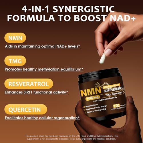 Pure organic NMN 1000mg dietary supplement capsules with Resveratrol and TMG