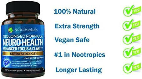 NutraHerbals memory and focus dietary supplement bottle placed upright on a clean surface.