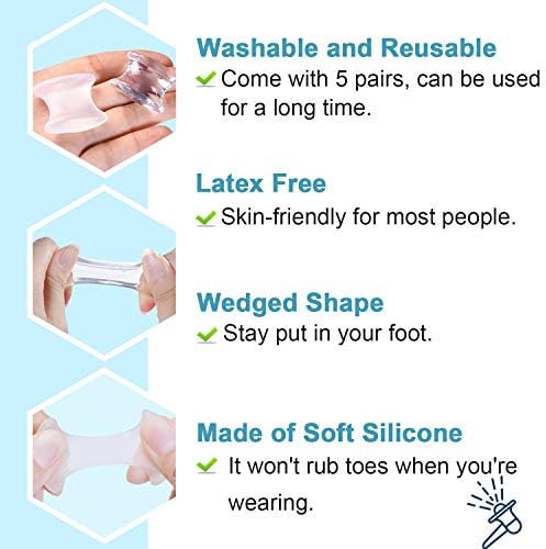 Five pairs of Povihome medical grade silicone orthotic toe straighteners.