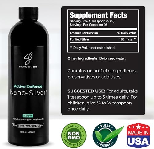 Back view of SilverCeuticals triple action nano silver immune defense showing usage instructions