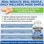 Authentic imported bottle of Dr. Martin's Quercetin showing clear respiratory benefits label