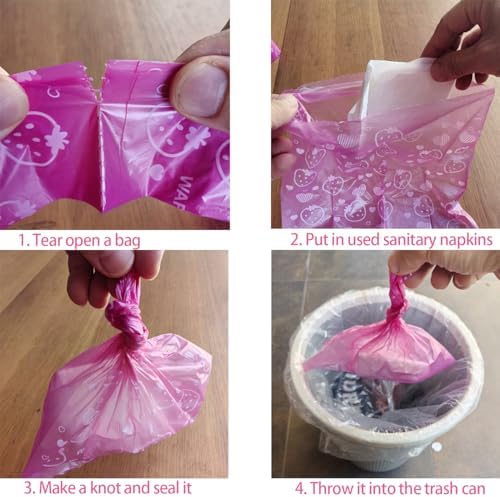 Durable leak proof sanitary pad disposal bags showing 9x13 inch dimensions.