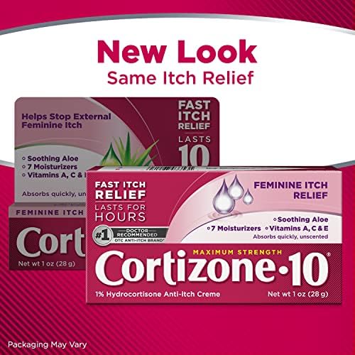 Cortizone 10 Feminine Itch 1 ounce tube showing 1 percent hydrocortisone strength.
