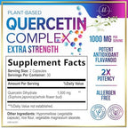Side view of Hello Lovely Quercetin 1000 Milligrams supplement displaying detailed nutritional information and premium plant bioflavonoid details.