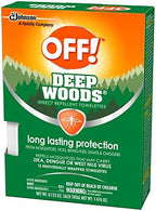 OFF! Deep Woods 25% DEET insect repellent towelettes showing individual foil wrappers.