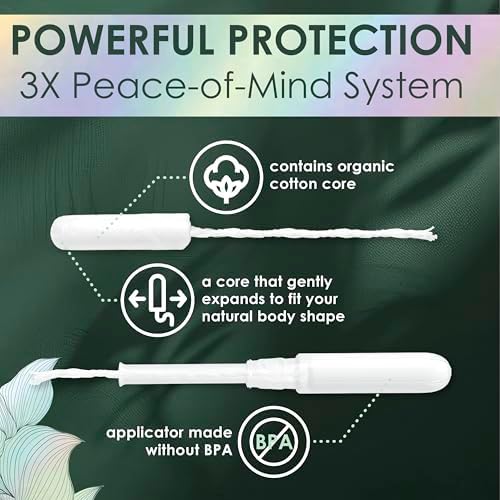 L. brand organic cotton tampons with BPA-free plastic applicator for smooth insertion.