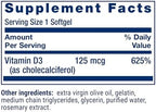 Life Extension Vitamin D3 125 micrograms bone and immune support nutritional panel