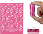 Pink and purple rolls of scented tampon disposal bags for travel.