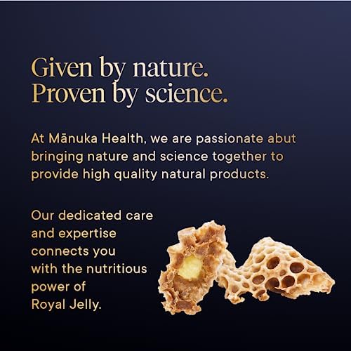 Back label of Manuka Health Royal Jelly 365 capsules detailing the safety allergen warning information.