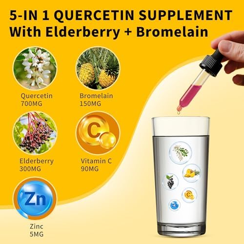 Raspberry flavored liposomal quercetin liquid drops with dropper display