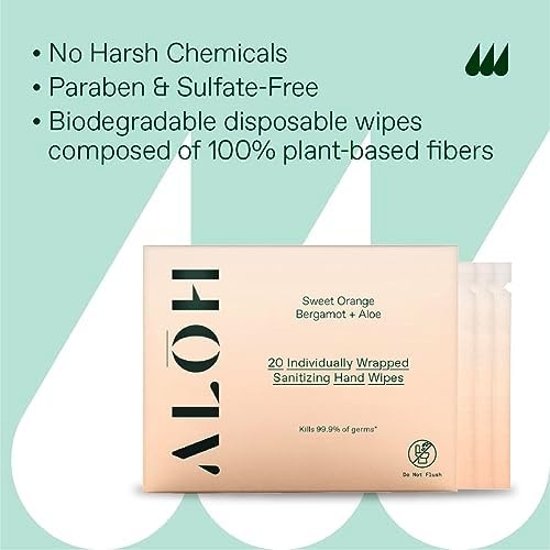 ALŌH Skin - Softening Sanitizing Hand Wipes – Sweet Orange Bergamot (1 Box of 20 Individual Wrapped Wipes) - Image 6