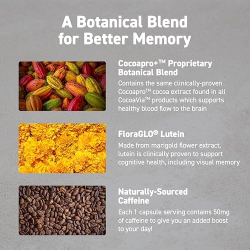 Authentic CocoaVia Memory and Focus plant based capsules bottle angle shot