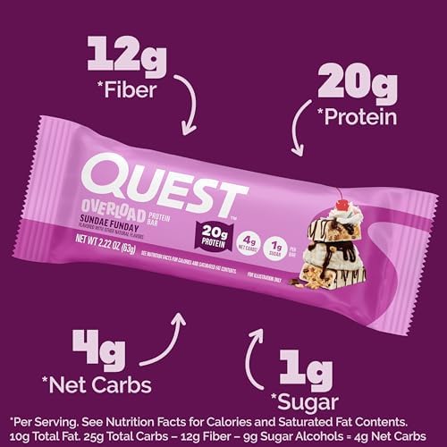 Quest Nutrition Overload Protein Bars, Sundae Funday, 20g Protein, 1g Sugar, 4g Net Carbs, Gluten Free, 12 Count - Image 3