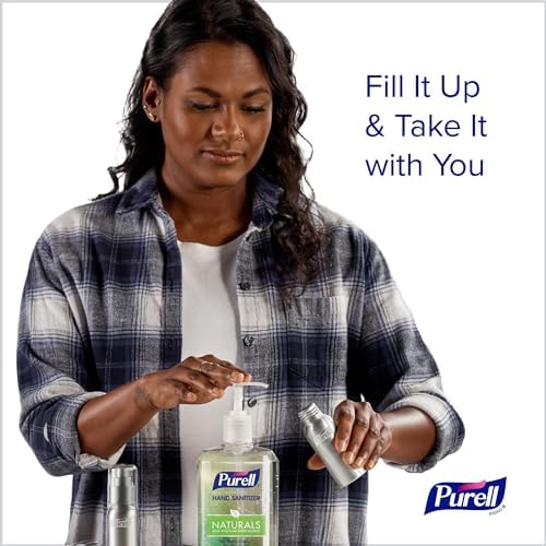 PURELL Advanced Hand Sanitizer Naturals + Refillable Aluminum Bottles, (2) 2 fl oz Travel-Size Bottles (Shipped Empty) and (1) 24 fl oz Refill (Pack of 1) – 3282-12KIT-EC - Image 3