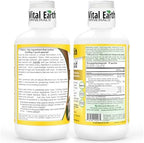 Back label of Vital Earth Minerals liquid supplement displaying detailed nutritional facts and fulvic acid ingredient profiles.
