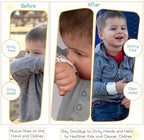Demonstration of a child easily removing a disposable nose wipe tissue from the wearable band.