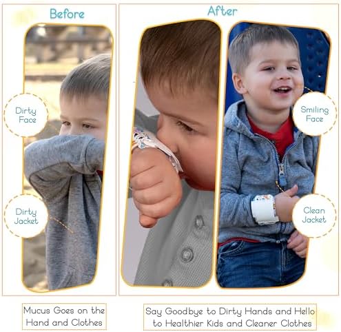 Demonstration of a child easily removing a disposable nose wipe tissue from the wearable band.