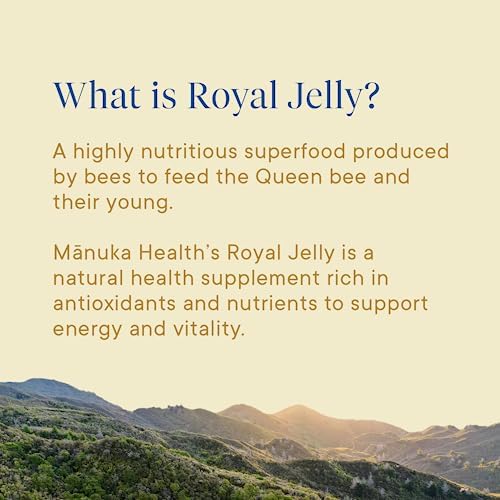 Manuka Health Royal Jelly supplement showing the New Zealand origin seal and authenticity packaging details.