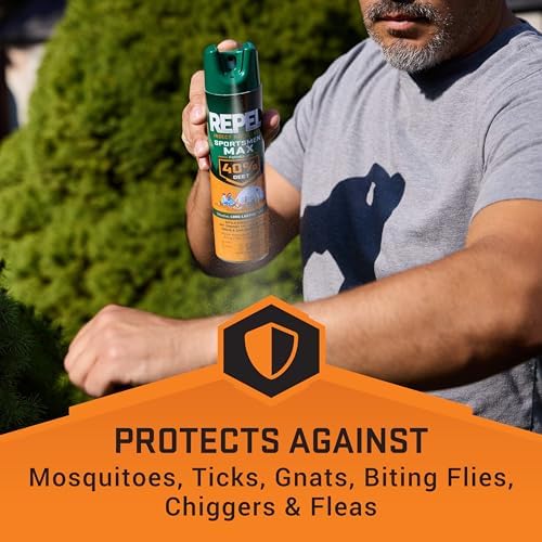 Repel aerosol bug repellent canister demonstrating the convenient spray nozzle mechanism.