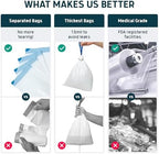 Universal fit bedside commode liners with drawstring closure for easy cleanup