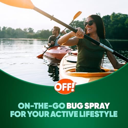 A side angle view of the authentic imported OFF! bug spray bottle showing the clear product fill line.