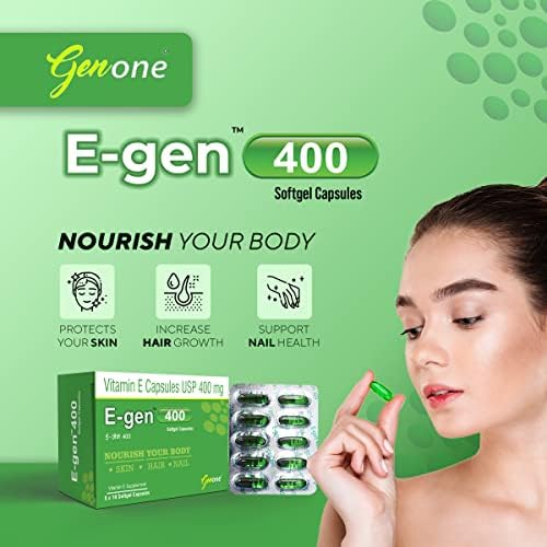 Genone E Gen 400 dietary supplement box packaging displaying directions and nutritional facts