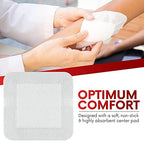 First aid kit contents showing multiple sterile wrapped Healqu 2 inch by 2 inch island dressings.