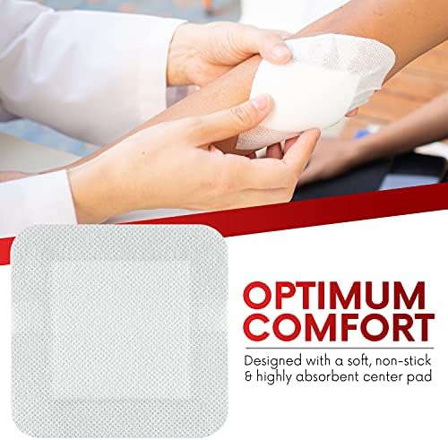 First aid kit contents showing multiple sterile wrapped Healqu 2 inch by 2 inch island dressings.