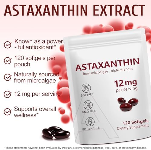 QYCOTXYR Astaxanthin triple strength antioxidant softgels with coconut oil base for absorption