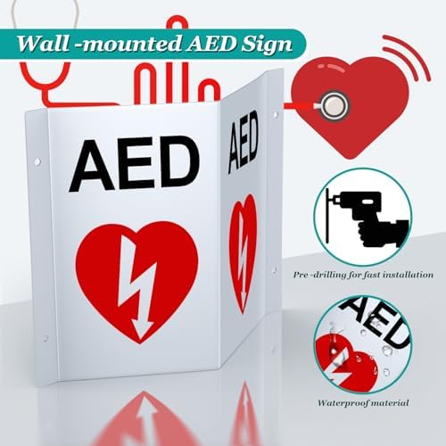 3D projecting V-shaped defibrillator sign showing two-way visibility for hallways.