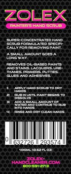 Close up of Zolex Painters Hand Scrub squeeze bottle packaging