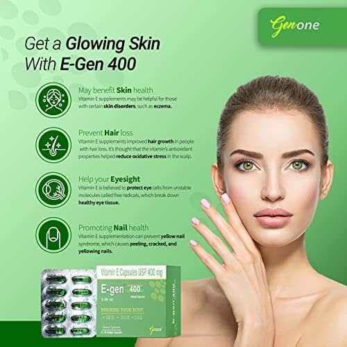 Genone E Gen 400 Vitamin E capsules for skin glow showing topical application usage