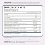 Close up of plant based quercetin gummies with zinc elderberry and vitamin C ingredients list