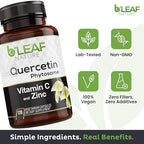 Non-GMO vegetarian quercetin phytosome capsules pouring out of the brand bottle.